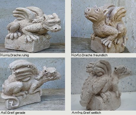 Alle Figuren auf dieser Seite:<br/>Gipsguss ockerfarben patiniert, ca. 16 x 8 x 14 cm